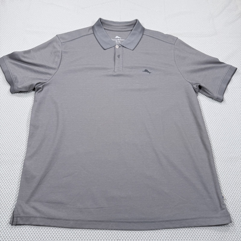 Tommy Bahama Men's XL Gray Performance Polo Shirt Marlin Logo Golf